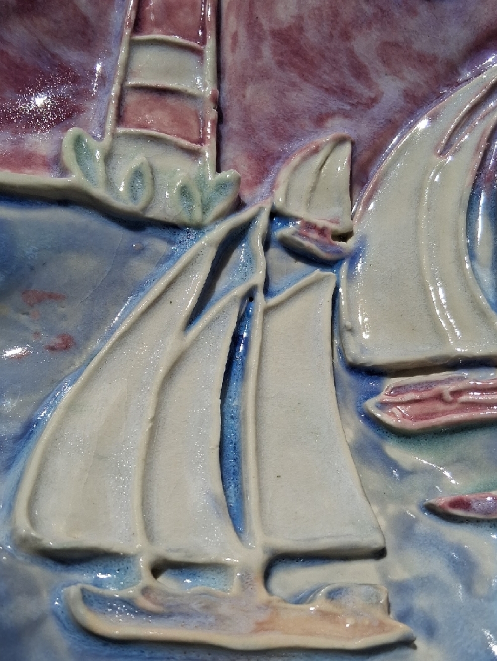 Unique 3D Handcrafted Coastal Ceramic Center Bowl Art W/Pastel Sea Life Theme. - Picture 5 of 15